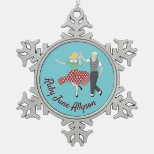 Swing Dance Snowflake Pewter Christmas Ornament