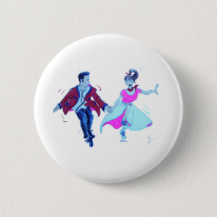 swing dancer pink poodle skirt saddle shoes 6 cm round badge