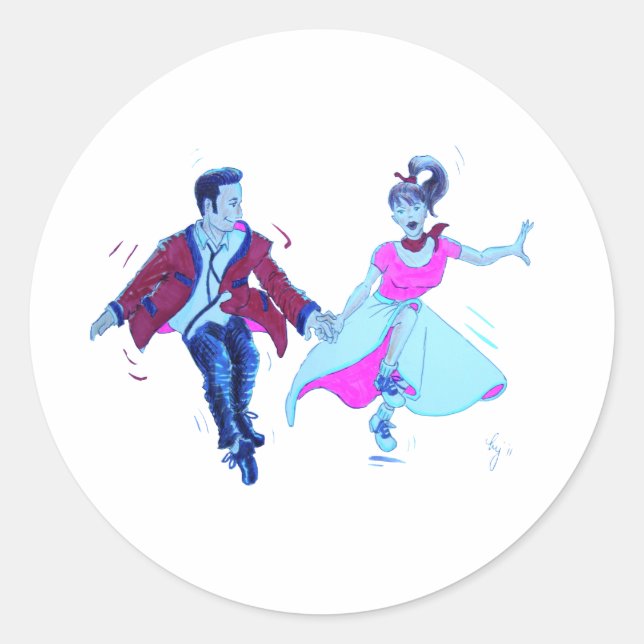 swing dancer pink poodle skirt saddle shoes classic round sticker (Front)