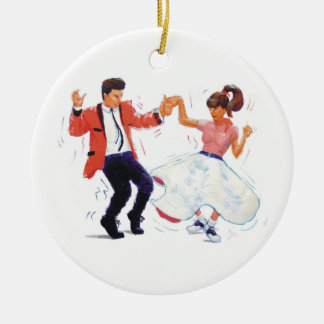 swing dancer poodle skirt & saddle shoes ceramic ornament
