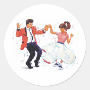 swing dancer with poodle skirt and saddle shoes classic round sticker