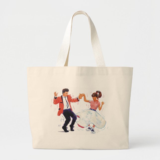 swing dancer with poodle skirt and saddle shoes large tote bag (Front)