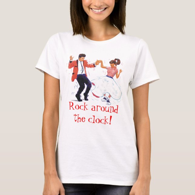 swing dancer with poodle skirt and saddle shoes T-Shirt (Front)