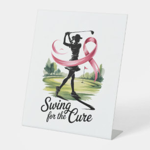 Swing for the Cure Golf Breast Cancer Pedestal Sign