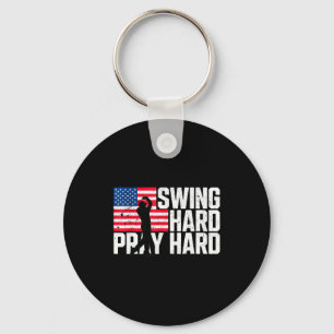 Swing hard pray hard american christian golf key ring