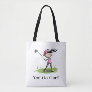 Swing in Style: Cartoon Woman Golfer Cartoon Tote Bag