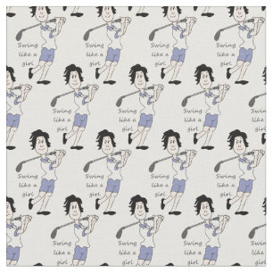 Swing like a Girl Golfer Fun Golf Quote Cartoon Fabric