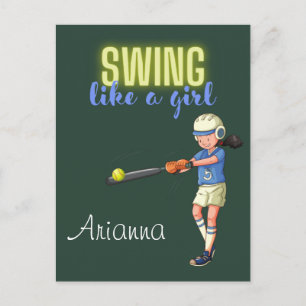 Swing Like A Girl Softball Postcard