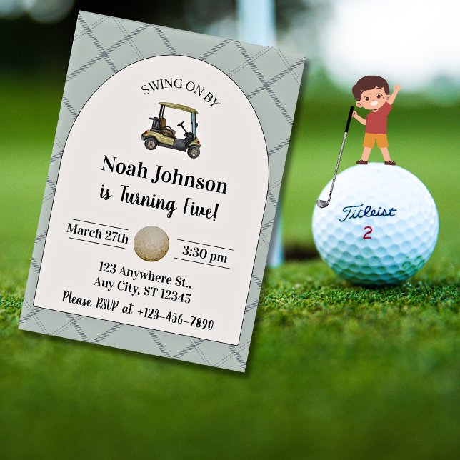 Swing on by Boy's 5th Birthday Par-tee Golf Invitation (Creator Uploaded)