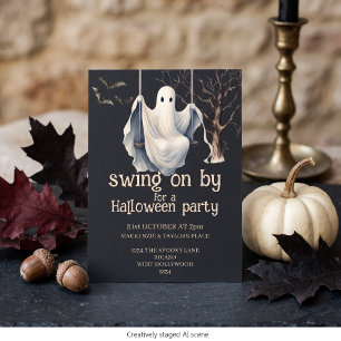 Swing on By For a Halloween Party Ghost Themed Invitation