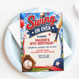 Swing On Over Baseball Birthday, Baseball Party In Invitation