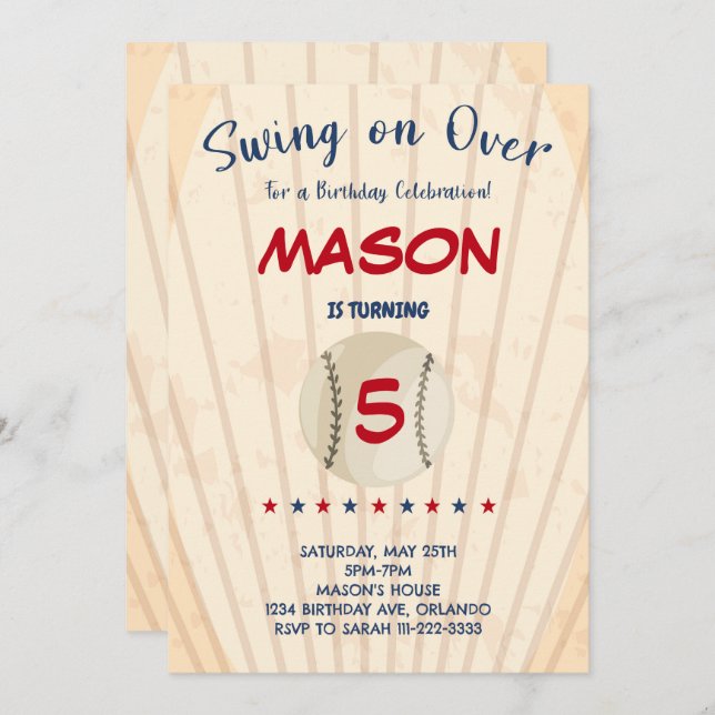 Swing on Over Baseball Birthday Invitation (Front/Back)