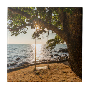 Swing on the Beach at Sunset Ceramic Tile