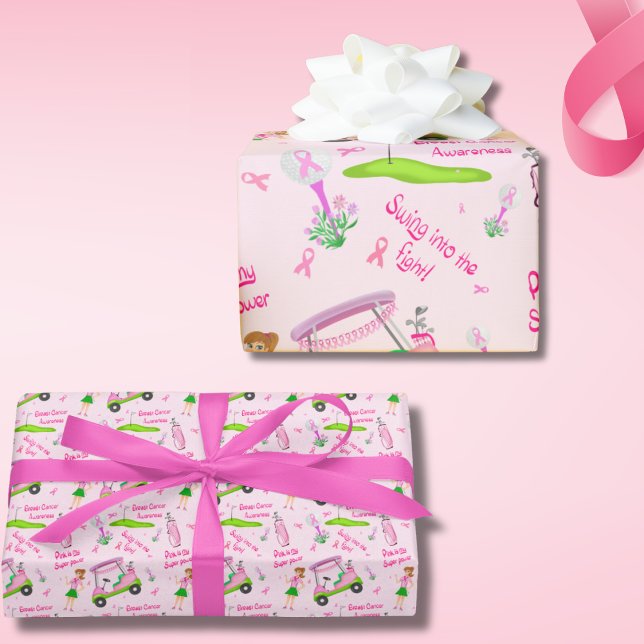 Swing Pink Golfer Breast Cancer Awareness Wrapping Paper (Creator Uploaded)
