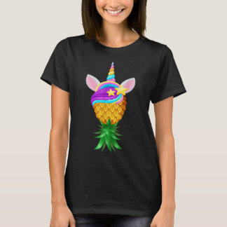 Swinger Upside Down Pineapple Magical Unicorn Head T-Shirt