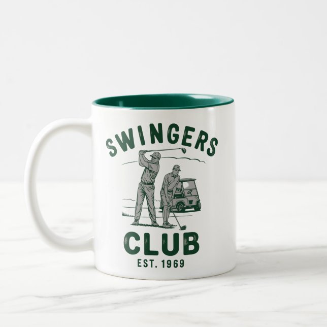 Swingers Club Funny Sarcastic Golfing Golfer Two-Tone Coffee Mug (Left)
