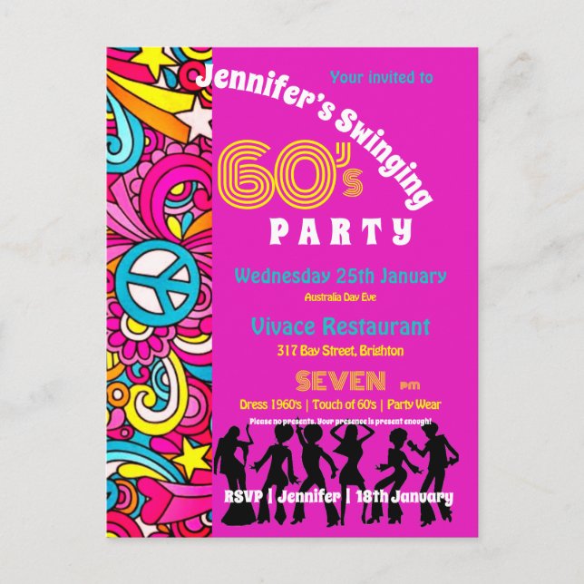 Swinging 60’s Party Postcard (Front)