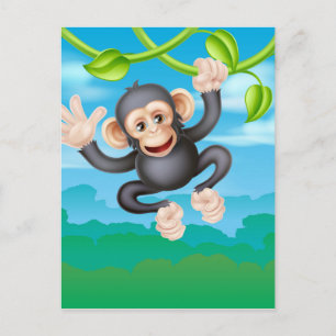Swinging Cartoon Chimp Postcard