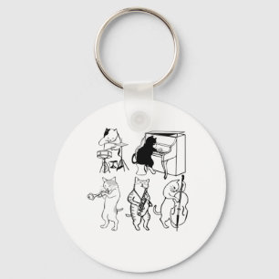 Swinging Cats Jazz Music Funny Kitty Cartoon Key Ring