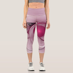 Swinging Fractal, Modern Abstract Berry Pink Art Capri Leggings