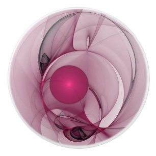 Swinging Fractal, Modern Abstract Berry Pink Art Ceramic Knob
