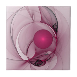 Swinging Fractal, Modern Abstract Berry Pink Art Ceramic Tile