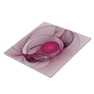Swinging Fractal, Modern Abstract Berry Pink Art Ceramic Tile