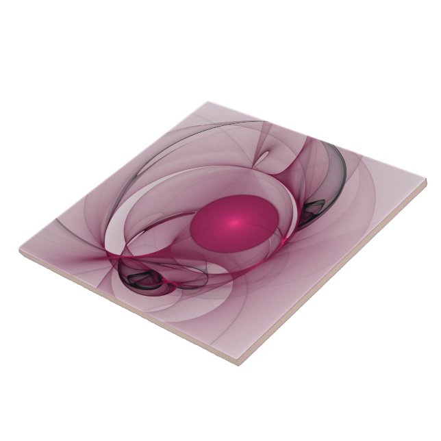 Swinging Fractal, Modern Abstract Berry Pink Art Ceramic Tile (Side)