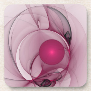 Swinging Fractal, Modern Abstract Berry Pink Art Coaster