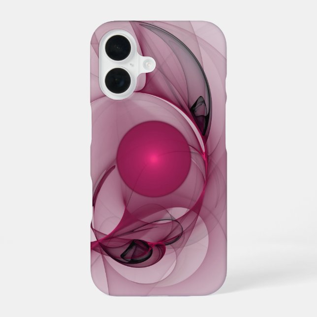 Swinging Fractal, Modern Abstract Berry Pink Art iPhone 16 Case (Back)
