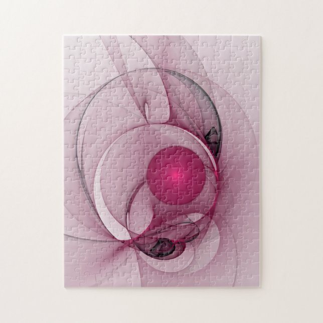 Swinging Fractal, Modern Abstract Berry Pink Art Jigsaw Puzzle (Vertical)