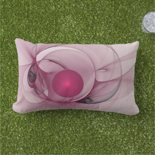 Swinging Fractal, Modern Abstract Berry Pink Art Lumbar Cushion