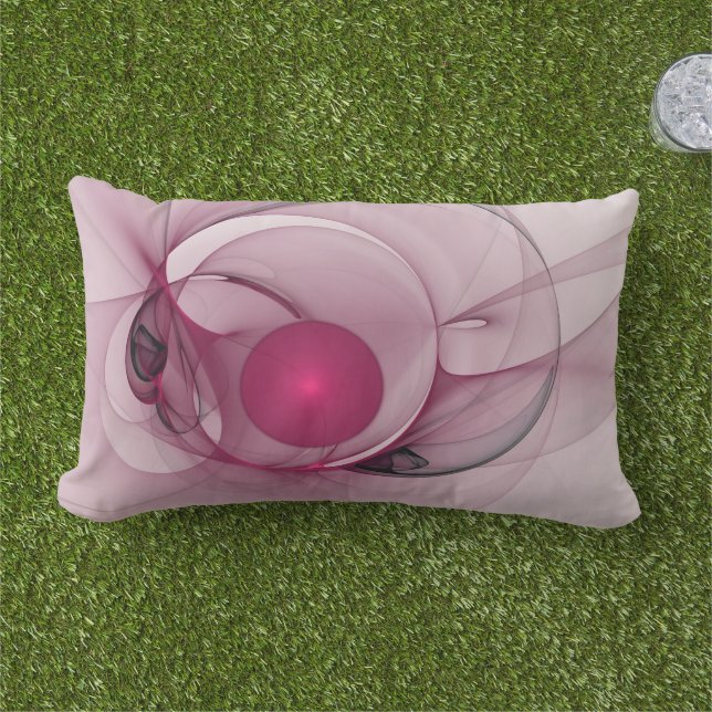 Swinging Fractal, Modern Abstract Berry Pink Art Lumbar Cushion (Grass)
