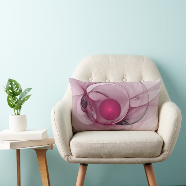 Swinging Fractal, Modern Abstract Berry Pink Art Lumbar Cushion (Chair)