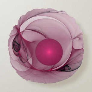 Swinging Fractal, Modern Abstract Berry Pink Art Round Cushion
