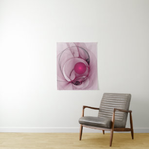 Swinging Fractal, Modern Abstract Berry Pink Art Tapestry