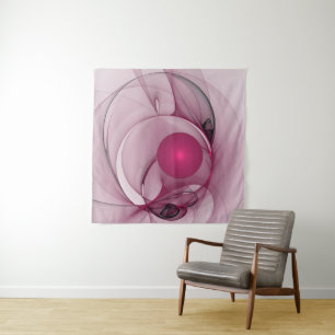 Swinging Fractal, Modern Abstract Berry Pink Art Tapestry
