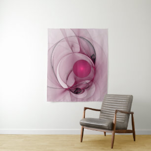 Swinging Fractal, Modern Abstract Berry Pink Art Tapestry