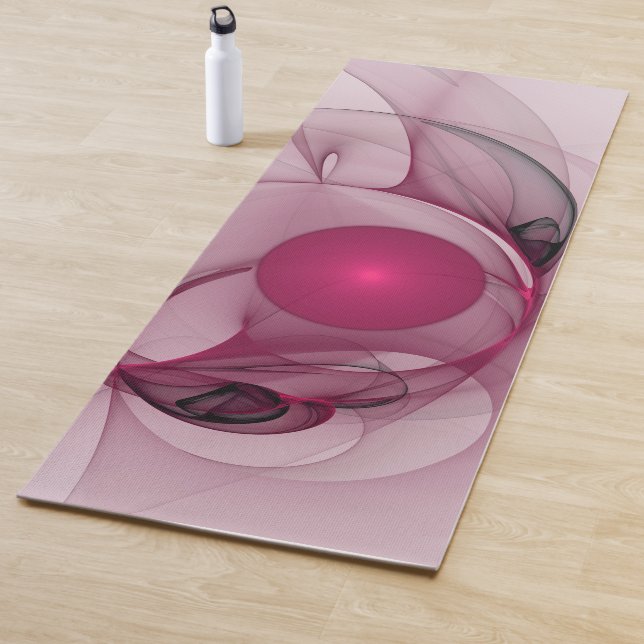 Swinging Fractal, Modern Abstract Berry Pink Art Yoga Mat (In Situ)