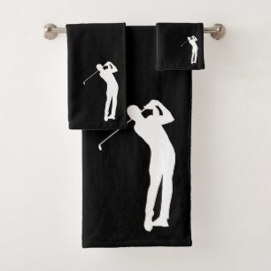Swinging Golfer Silhouette Black Bath Towel Set