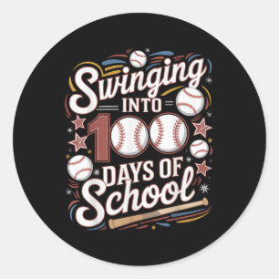 Swinging Into 100 Days Of School Baseball Classic Round Sticker