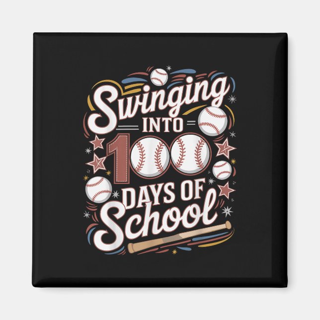 Swinging Into 100 Days Of School Baseball  Magnet (Front)