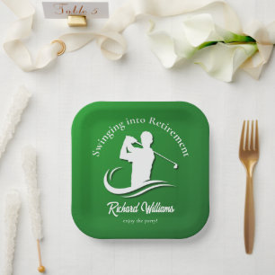Swinging into Retirement Modern Golf Player Party Paper Plate