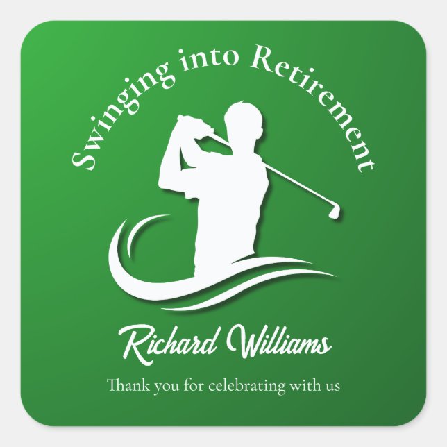Swinging into Retirement Modern Golf Player Party Square Sticker (Front)