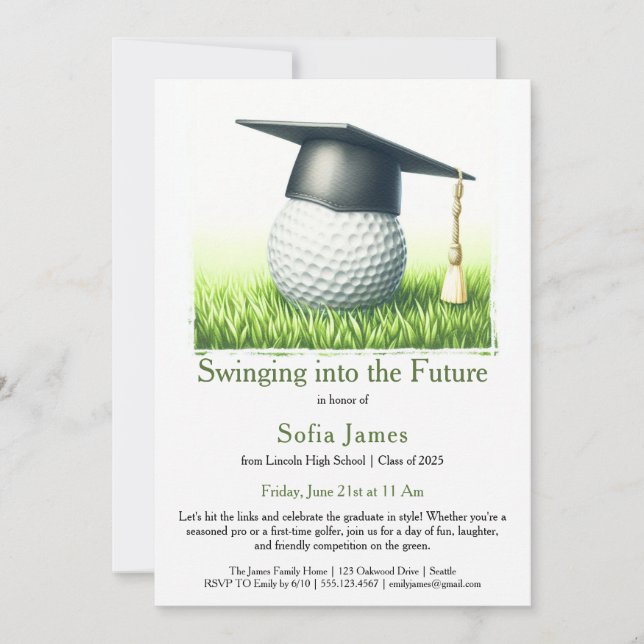 Swinging into the Future  A Golf-Themed GraduatioN Invitation (Front)