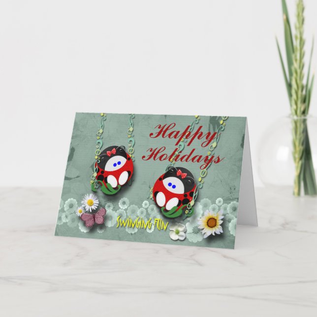 Swinging Ladybugs Holiday Card (Front)