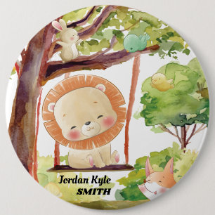 Swinging Lion, Fox, Bunny and Birds Blush Nature 6 Cm Round Badge