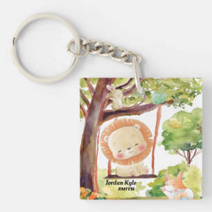Swinging Lion, Fox, Bunny and Birds Blush Nature Key Ring