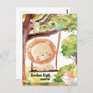 Swinging Lion, Fox, Bunny and Birds Blush Nature Postcard