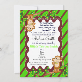 Swinging Monkey Baby Shower Invitation - Green